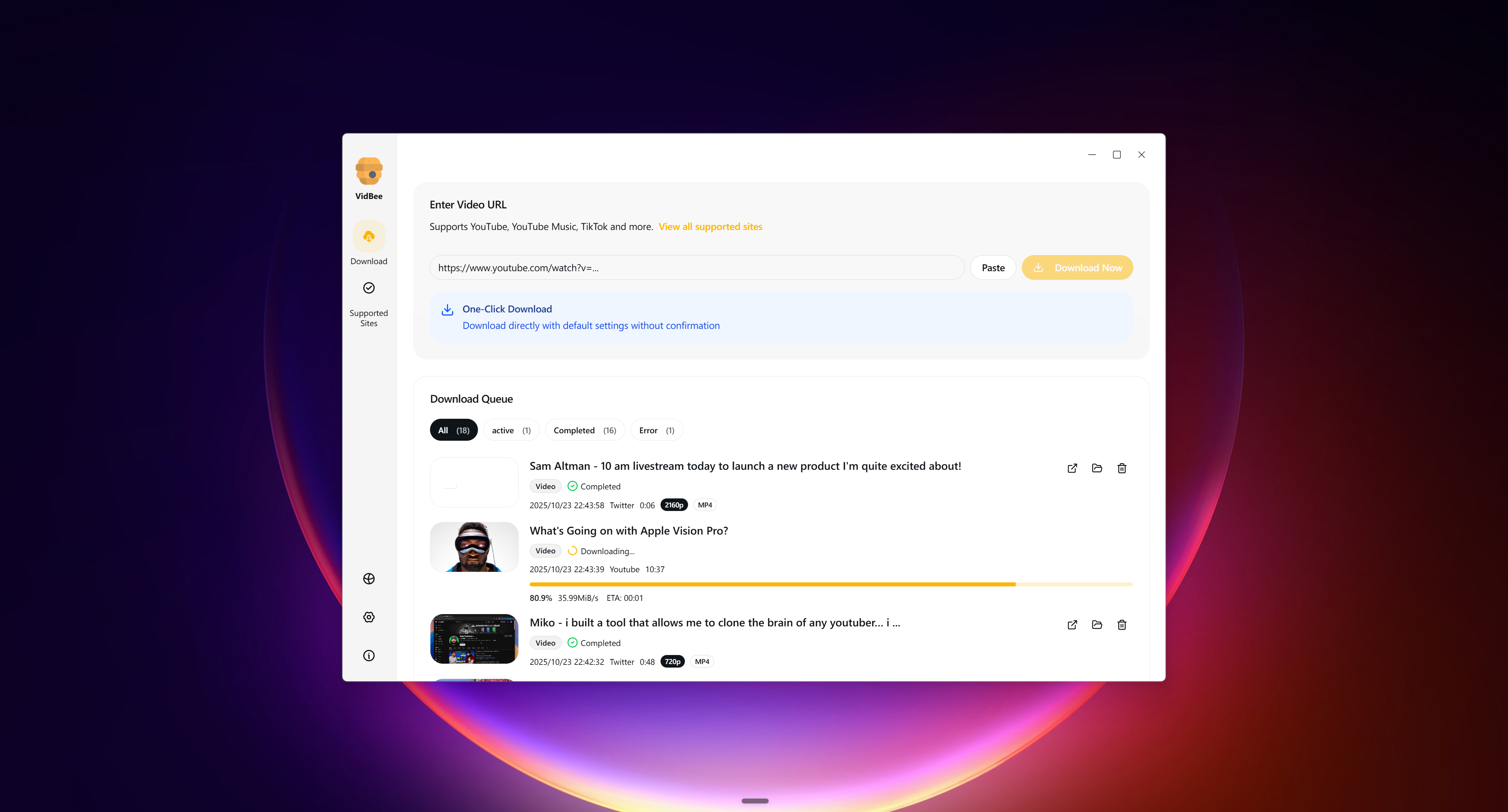 VidBee Download Queue